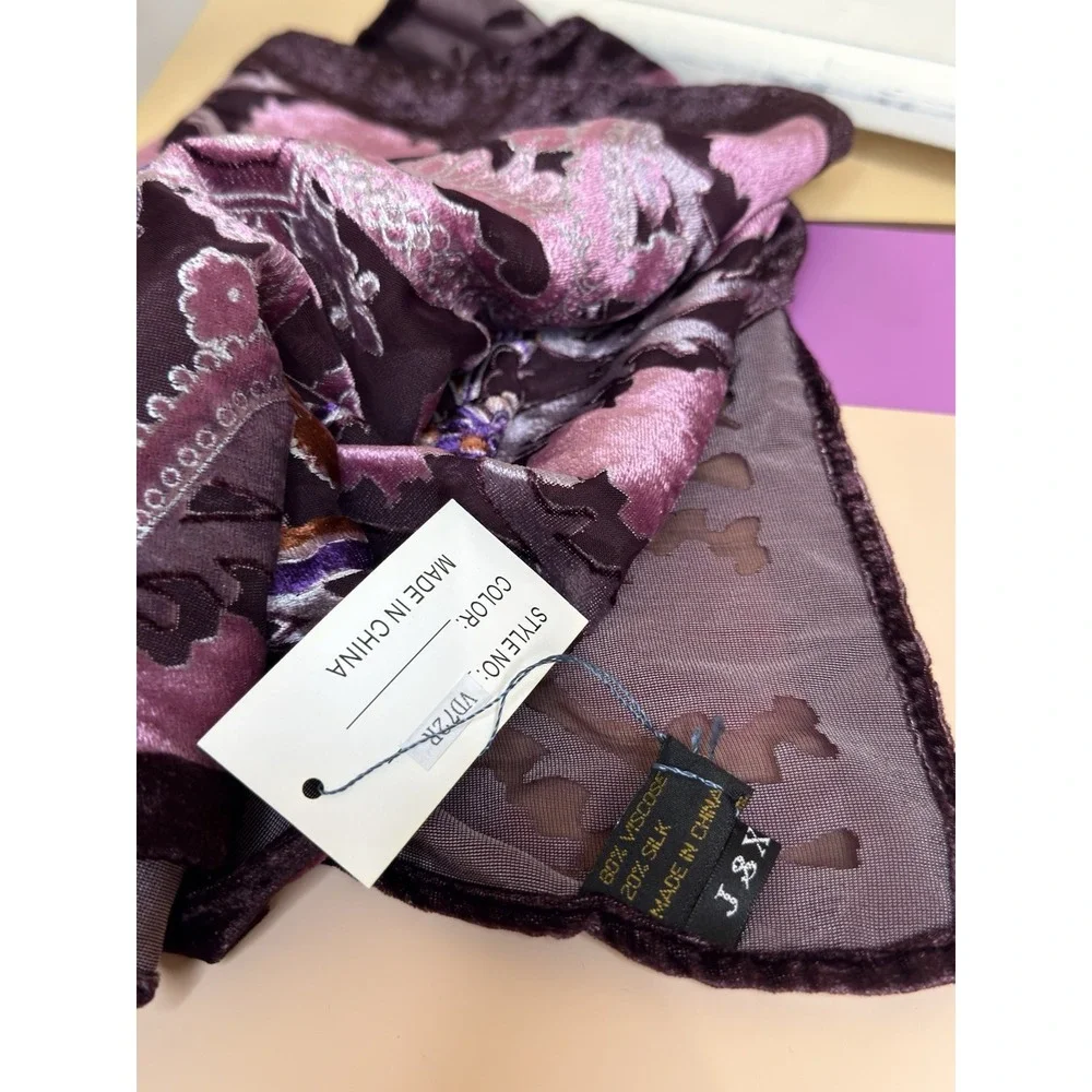 J&X NY Purple Silk Velvety Sheer Scarf Wrap Lagenlook Whimsigoth